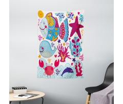 Cartoon Marine Ocean Life Tapestry