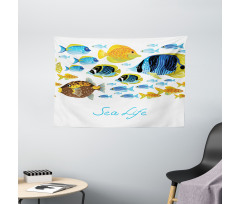 Cartoon Sea Life Theme Wide Tapestry