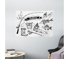 Hand Drawn Animals Wide Tapestry