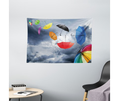Flying Umbrellas Clouds Wide Tapestry