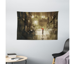 Romantic View Rainy Day Wide Tapestry