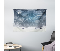 Snowy Landscape at Night Wide Tapestry