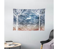 Flying Deer Ombre Snow Wide Tapestry