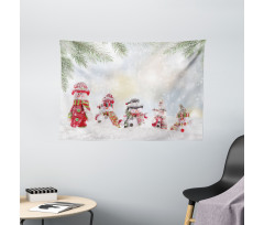 Little Snowmen in Snow Wide Tapestry