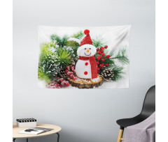 Funny Snowman Wide Tapestry