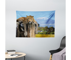 Leopard on a Tree Wide Tapestry