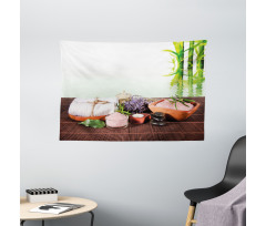 Bamboos Flowers Stones Wide Tapestry