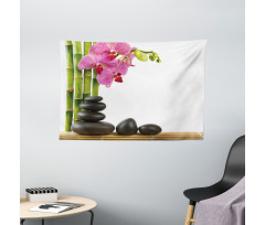 Pink Orchid and Bamboos Wide Tapestry