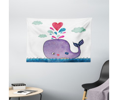 Smiley Whale with Cloud Wide Tapestry