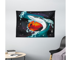 Whale and Fisher Sailor Wide Tapestry