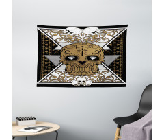 Skull and Flowers Tattoo Wide Tapestry