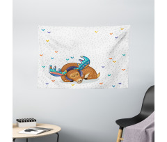 Retro Antlers Animal Art Wide Tapestry