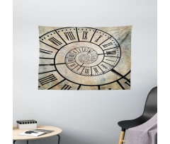 Roman Digit Time Spiral Wide Tapestry