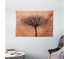 Brick Wall Lonely Fall Tree Wide Tapestry