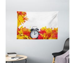 Autumn Leaves Clock Wide Tapestry