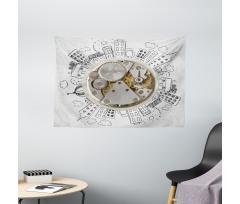Alarm Clock with Clouds Wide Tapestry
