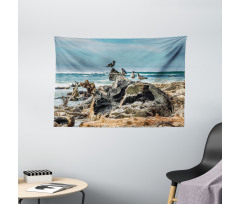 Driftwood Shore Seagull Wide Tapestry