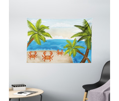 Palm Trees and Crabs Wide Tapestry