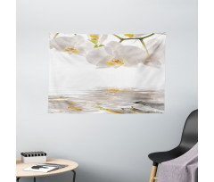 Orchids on Rippling Water Wide Tapestry