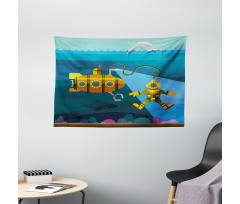 Diver Dolphins Wide Tapestry