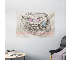 Lion Head Hipster Style Wide Tapestry