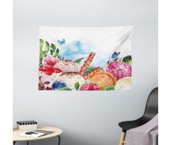 Dessert and Flower Art Wide Tapestry