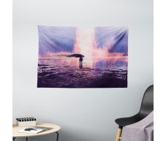 Girl in Wind Composition Wide Tapestry