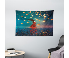 Red Magic Water on Air Wide Tapestry
