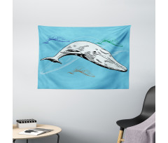 Ocean Whales Hand Drawn Wide Tapestry