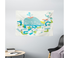 Smile Whale Cartoon Wide Tapestry