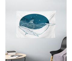 Whale and Stars Old Ship Wide Tapestry