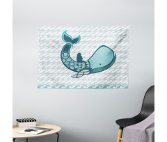 Happy Smiley Whale Wide Tapestry