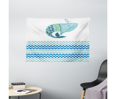 Whale with Zig Zag Pattern Wide Tapestry