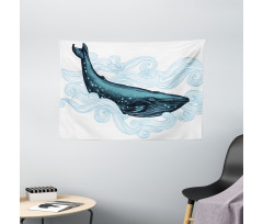 Whale with Striped Wave Wide Tapestry
