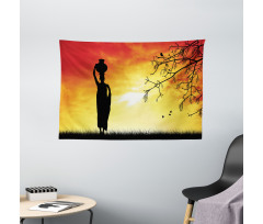 Lady in Sunset Safari Wide Tapestry