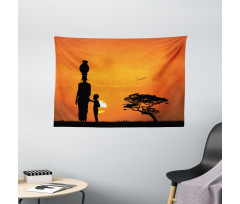 Child and Mother in Desert Wide Tapestry