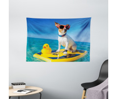 Dog Duck Surfing Wide Tapestry