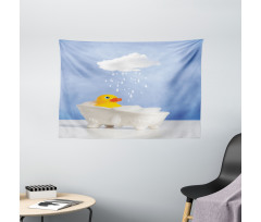 Duck Taking Bath Wide Tapestry