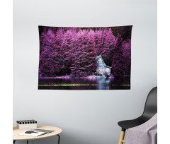 Purple Trees by Lake Wide Tapestry