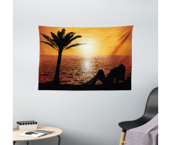 Girl Tropic Beach with Sunset Wide Tapestry