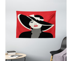 Women with Vintage Hat Wide Tapestry