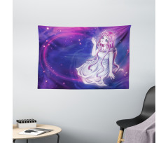 Purple Anime Fairy Sitting Wide Tapestry