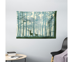 Animals in Foggy Forest Wide Tapestry