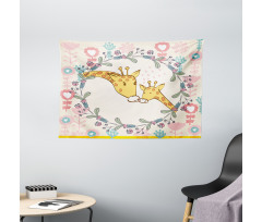 Cartoon Mom and Kid Wide Tapestry