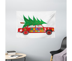 Red Vintage Car Elf Wide Tapestry