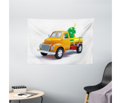 Yellow Vintage Truck Wide Tapestry