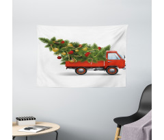Xmas Truck and Tree Wide Tapestry