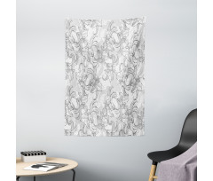 Vintage Greyscale Flowers Tapestry