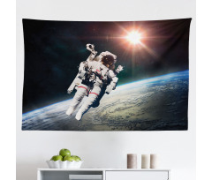 uzay Mikrofiber Geniş Duvar Halısı Bilim Teması Dünya ve Astronot