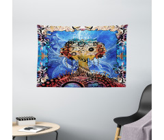 Indie Sketch Retro Style Wide Tapestry